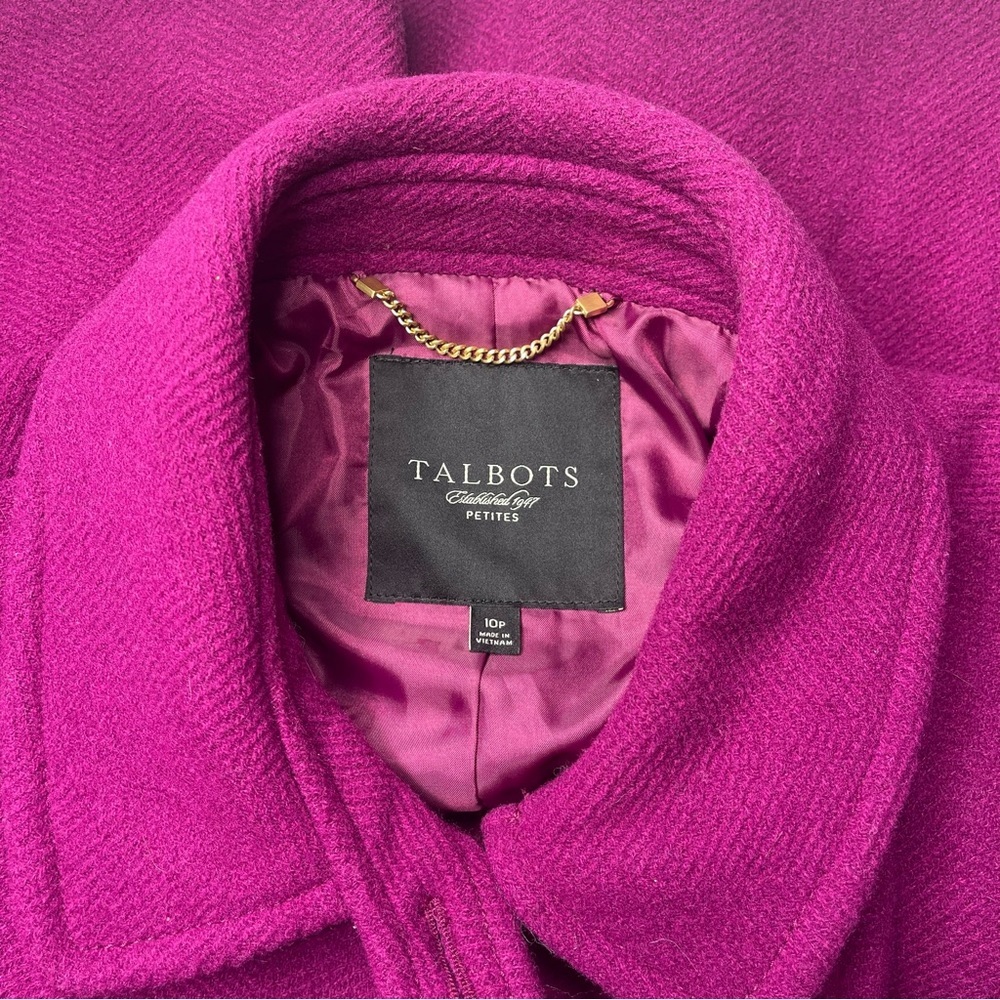 Talbots Wool Blend Peacoat Jacket Magenta Purple Peter Pan Collar Mod Retro 10p - Picture 12 of 14